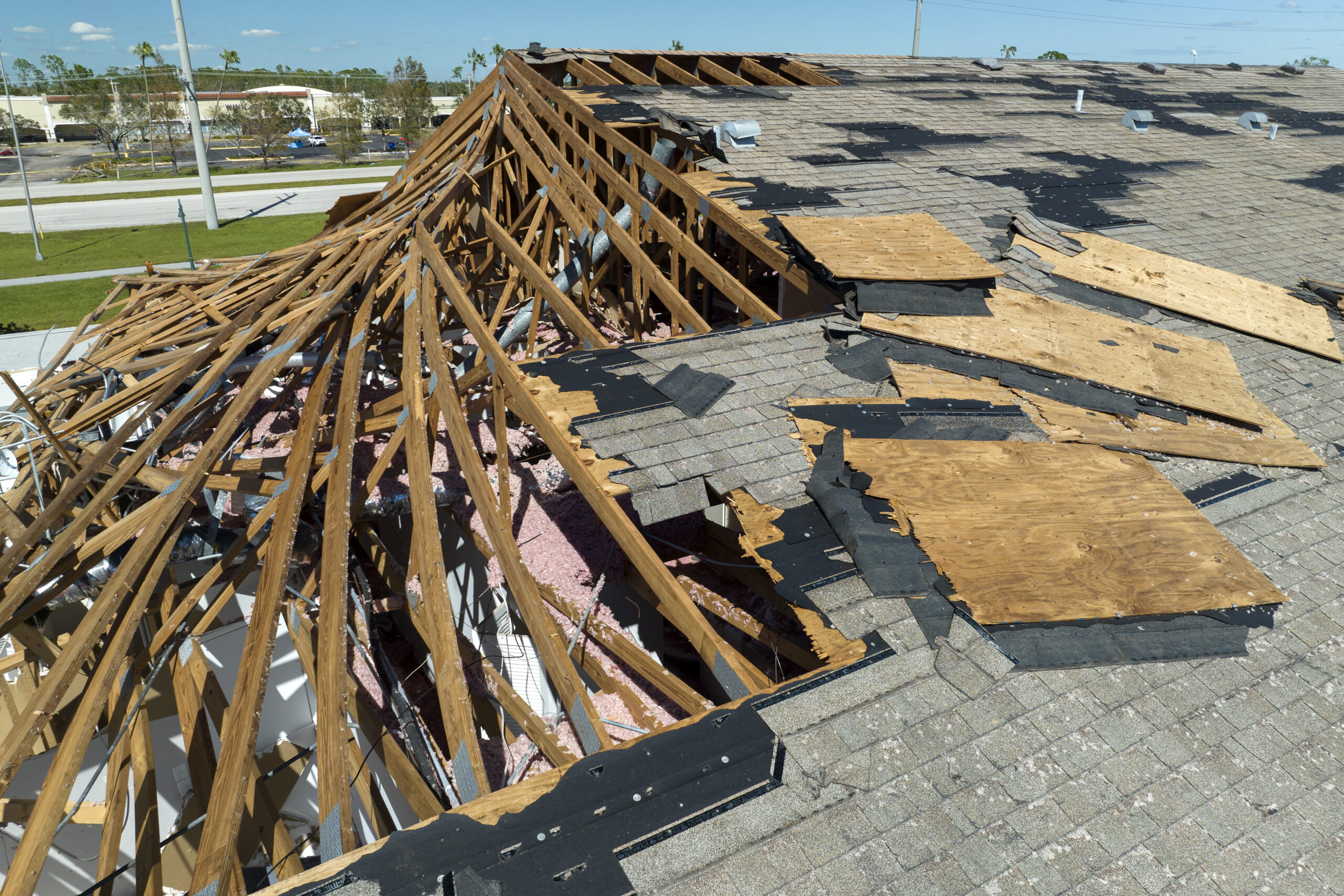 natural disaster. Damaged house roof